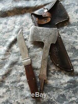 Vintage KA-BAR Union Cutlery Knife/Hatchet Combo Set Leather RARE