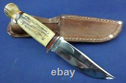 Vintage Ka-Bar Union Cut. Co. Hunting knife stag handle and pommel with Sheath