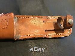 Vintage KaBar 1207 Fixed Blade Hunting Knife Vietnam Era, Stacked Leather Handle
