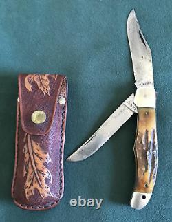 Vintage Kabar USA 1940s-50s Old Stag Handle Hunting Folding Knife Rare Os