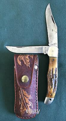 Vintage Kabar USA 1940s-50s Old Stag Handle Hunting Folding Knife Rare Os