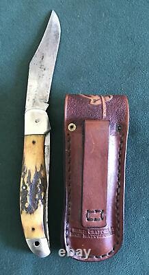 Vintage Kabar USA 1940s-50s Old Stag Handle Hunting Folding Knife Rare Os