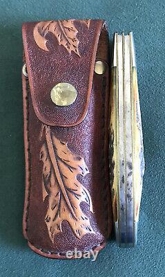 Vintage Kabar USA 1940s-50s Old Stag Handle Hunting Folding Knife Rare Os