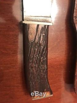 Vintage Kabar Union Cutlery Hunting Fighting Sheath Knife Stag Handle