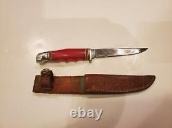 Vintage Kinfolks 330 USA Fixed Blad Knife Red Handle withSheath RG330F