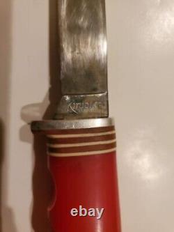 Vintage Kinfolks 330 USA Fixed Blad Knife Red Handle withSheath RG330F