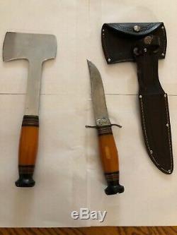 Vintage Kinfolks Sheath Knife and Hatchet Combo RARE Original Sheaths