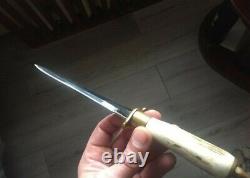 Vintage Knife Antler Handle Old Men's Fixed Rare Sheath Brass Stiletto Dagger