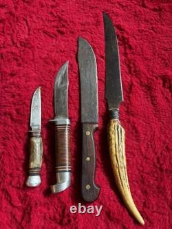 Vintage Knife Lot of 4 Solingen Germany Western 66 USA Stag Antler Carving Vintage Knife Lot of 4 Solingen Germany Western 66 USA Stag Antler Carving