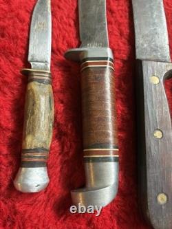 Vintage Knife Lot of 4 Solingen Germany Western 66 USA Stag Antler Carving