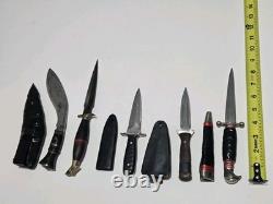 Vintage Knives Estate Collection, Fixed Blades, Sheaths Lot of 5 Mixed Orgins
