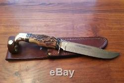 Vintage LG Solingen Germany knife finger Grooved Antique Stag bone hunting Bowie