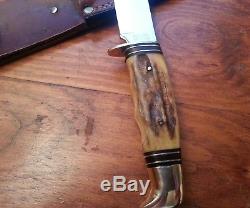 Vintage LG Solingen Germany knife finger Grooved Antique Stag bone hunting Bowie