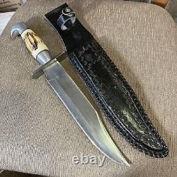 Vintage, Large, Custom Bowie, Unmarked, Stag, Custom Sheath