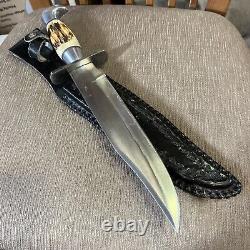 Vintage, Large, Custom Bowie, Unmarked, Stag, Custom Sheath