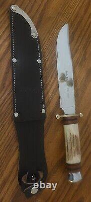 Vintage Linder Messer Stag Handle Traveller Bowie Hunting Knife+Original Sheath