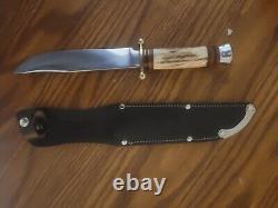 Vintage Linder Messer Stag Handle Traveller Bowie Hunting Knife+Original Sheath