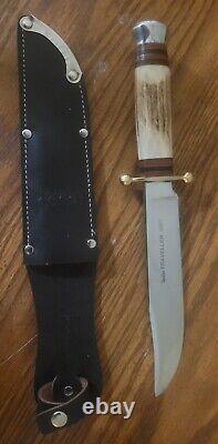 Vintage Linder Messer Stag Handle Traveller Bowie Hunting Knife+Original Sheath