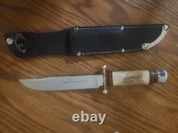 Vintage Linder Messer Stag Handle Traveller Bowie Hunting Knife+Original Sheath