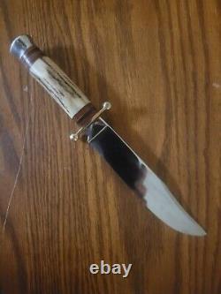 Vintage Linder Messer Stag Handle Traveller Bowie Hunting Knife+Original Sheath