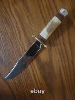 Vintage Linder Messer Stag Handle Traveller Bowie Hunting Knife+Original Sheath