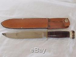 Vintage MARBLE'S GLADSTONE Fixed Blade HUNTING KNIFE Stag Handle LEATHER SHEATH