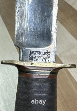 Vintage MARBLE'S GLADSTONE IDEAL FIXED BLADE HUNTING KNIFE withLEATHER SHEATH