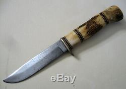 Vintage MORSETH stag handle, old fixed blade custom hunting knife, no sheath