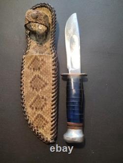 Vintage Marbles 9 Fixed Blade Knife With Custom Snakeskin Sheath