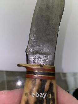 Vintage Marbles Gladstone Full Stag Woodcraft Hunting Knife With Sheath
