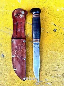 Vintage Marbles Gladstone, MI. Fixed Blade Knife & Leather Deer Stag Sheath