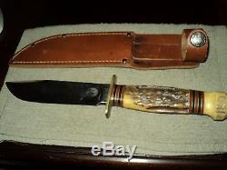 Vintage Marbles Gladstone Mich, Stag 4 Pins Fixed Blade Fighting Hunting Knife