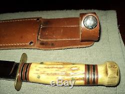 Vintage Marbles Gladstone Mich, Stag 4 Pins Fixed Blade Fighting Hunting Knife