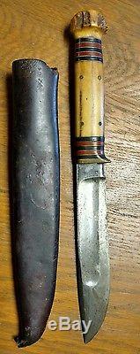 Vintage Marbles Gladstone Stag Handle Hunting Knife In Sheath