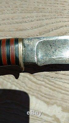 Vintage Marbles Gladstone Stag Handle Hunting Knife In Sheath
