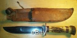 Vintage Marbles Hunting Knife, Stag Handle, Belt Sheath, Gladstone Mich. USA