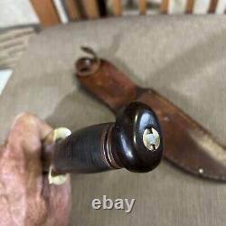 Vintage, Marbles Ideal, Excel, Bakelite Pommel, Orig. Sheath, Stacked Leather