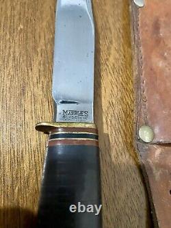 Vintage Marbles Stacked Leather Handle Knife With Original Sheath Gladstone MI USA