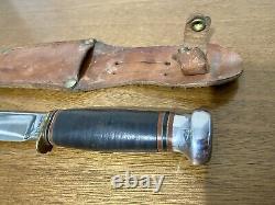 Vintage Marbles Stacked Leather Handle Knife With Original Sheath Gladstone MI USA