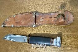 Vintage Marbles Stacked Leather Handle Knife With Original Sheath Gladstone MI USA