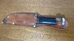 Vintage Marbles Stacked Leather Handle Knife With Original Sheath Gladstone MI USA