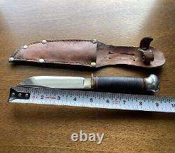 Vintage Marbles Stacked Leather Handle Knife With Original Sheath Gladstone MI USA