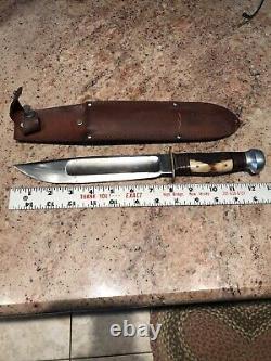 Vintage Marbles Stag Handle Fixed Blade Knife With Sheath Gladstone Michigan USA