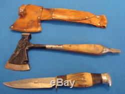 Vintage Matador Solingen Germany Stag Hunting KNIFE & HATCHET AXE SET WithSheath