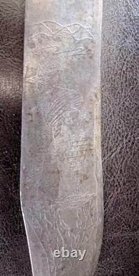 Vintage Mexican Mexico Eagle Head Bowie 12 Knife, 8 Blade Original Sheath