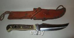 Vintage Mid Century Puma 6393 Skinner Knife Bowie Stag w Leather Sheath 1968