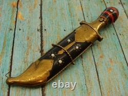 Vintage Middle Eastern Kucha Interlocking Bowie Knife & Sheath Hunting Knives