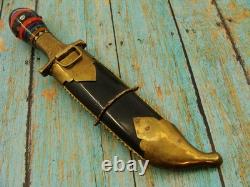 Vintage Middle Eastern Kucha Interlocking Bowie Knife & Sheath Hunting Knives
