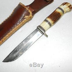 Vintage Morseth Brusletto Fixed Blade Hunting Knife With Stag Handle & Sheath