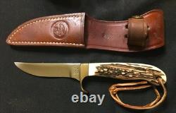 Vintage Olsen #Olsen Grizzly Stag Handle US Olsen OK Hunting Knife with Sheath